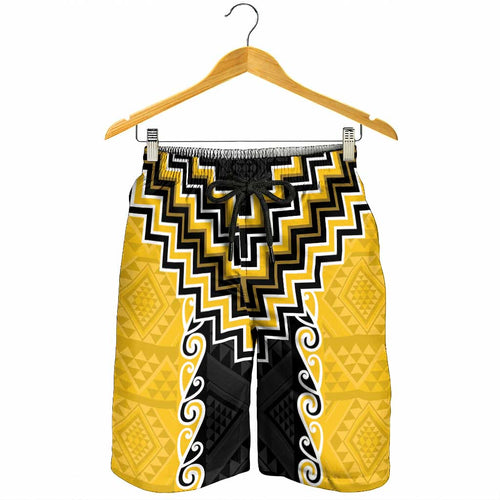 Yellow Niho Taniwha Mix Poutama Shorts for Men Unique Taniko Aotearoa - Aussie Hoodie