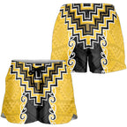 Yellow Niho Taniwha Mix Poutama Shorts for Women Unique Taniko Aotearoa - Aussie Hoodie