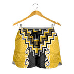 Yellow Niho Taniwha Mix Poutama Shorts for Women Unique Taniko Aotearoa - Aussie Hoodie