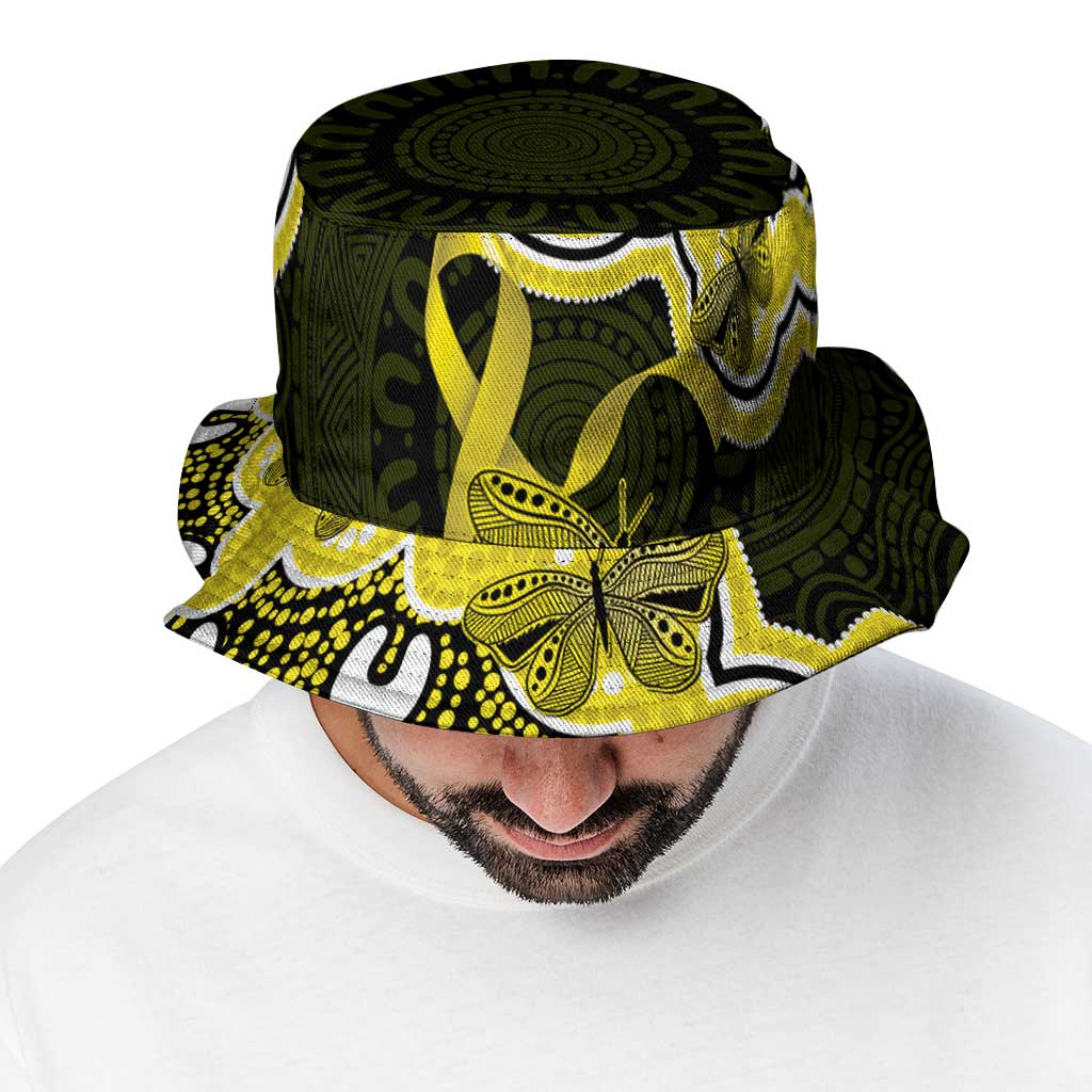 Yellow Ribbon Sarcoma Awareness Month Bucket Hat Aboriginal Art - Aussie Hoodie