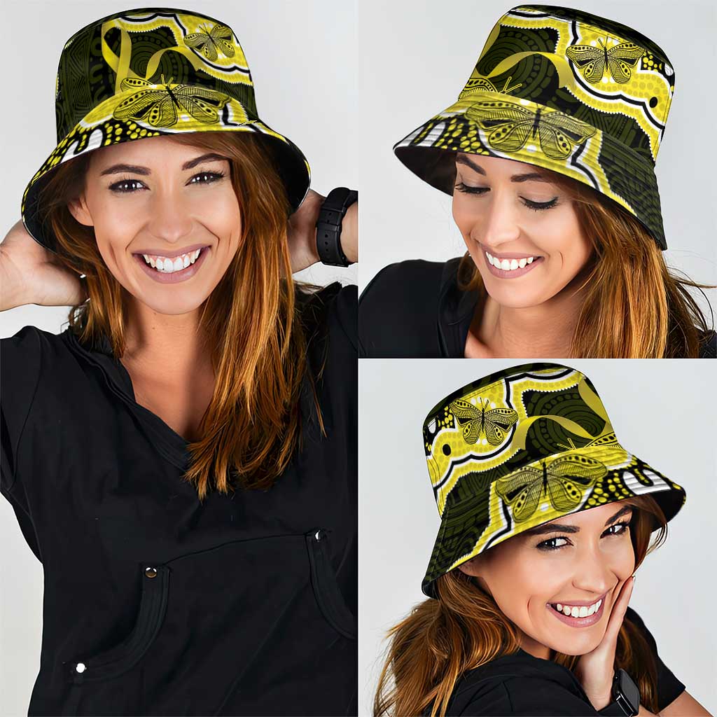 Yellow Ribbon Sarcoma Awareness Month Bucket Hat Aboriginal Art - Aussie Hoodie