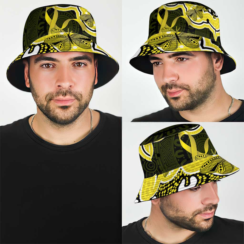 Yellow Ribbon Sarcoma Awareness Month Bucket Hat Aboriginal Art - Aussie Hoodie