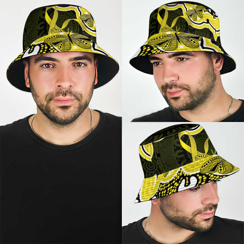 Yellow Ribbon Sarcoma Awareness Month Bucket Hat Aboriginal Art - Aussie Hoodie