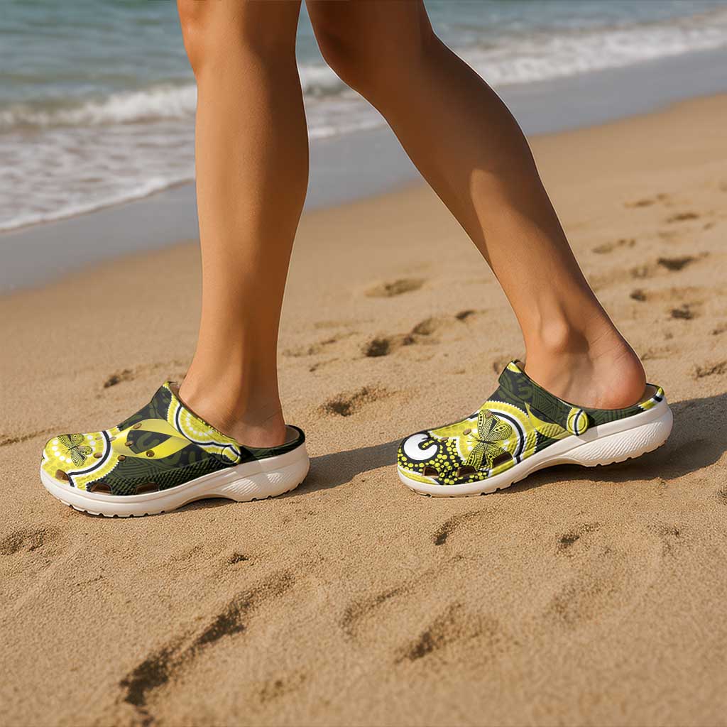 Yellow Ribbon Sarcoma Awareness Month Clogs Shoes Aboriginal Art - Aussie Hoodie