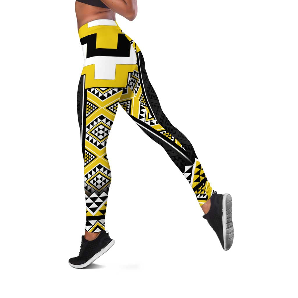 Yellow Taniko Aotearoa Leggings Niho Taniwha Mix Poutama