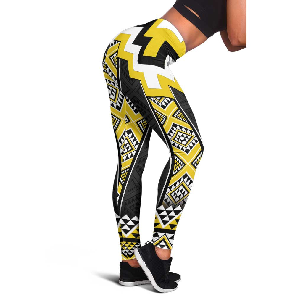 Yellow Taniko Aotearoa Leggings Niho Taniwha Mix Poutama