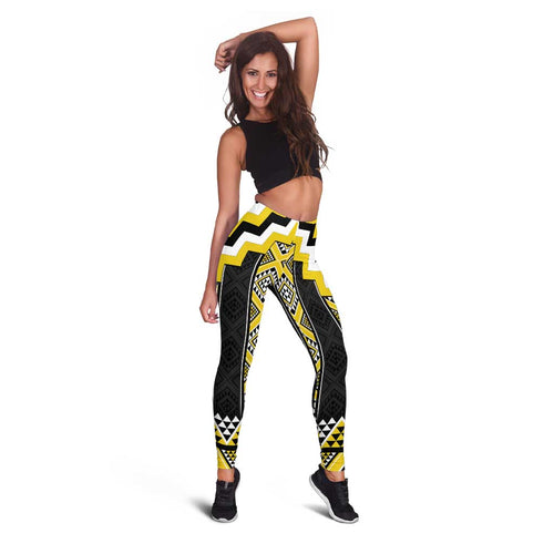 Yellow Taniko Aotearoa Leggings Niho Taniwha Mix Poutama