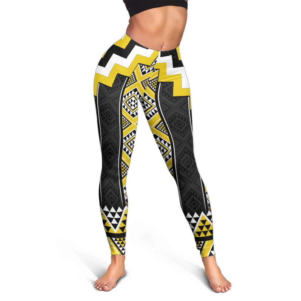 Yellow Taniko Aotearoa Leggings Niho Taniwha Mix Poutama