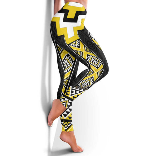 Yellow Taniko Aotearoa Leggings Niho Taniwha Mix Poutama