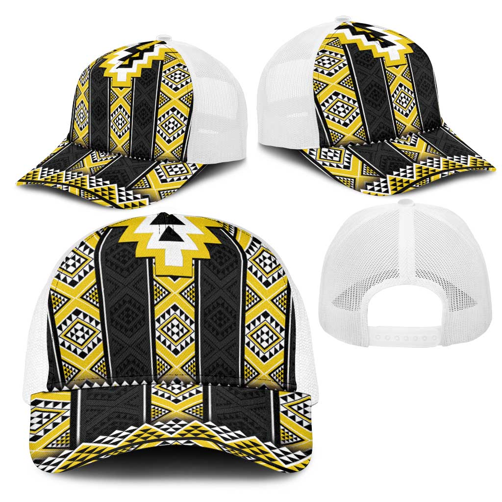 Yellow Taniko Aotearoa Mesh Trucker Cap Niho Taniwha Mix Poutama - Aussie Hoodie
