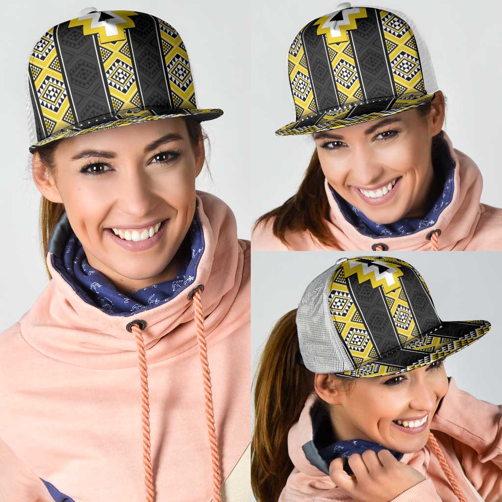 Yellow Taniko Aotearoa Mesh Trucker Cap Niho Taniwha Mix Poutama - Aussie Hoodie