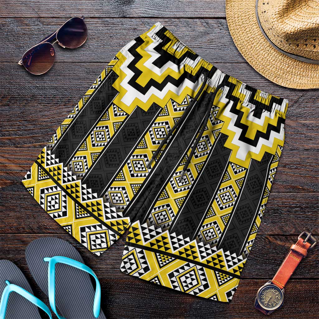 Yellow Taniko Aotearoa Shorts for Men Niho Taniwha Mix Poutama