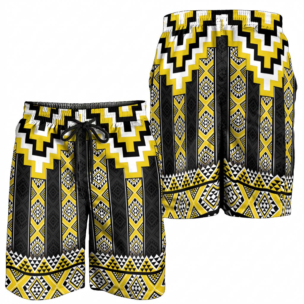 Yellow Taniko Aotearoa Shorts for Men Niho Taniwha Mix Poutama