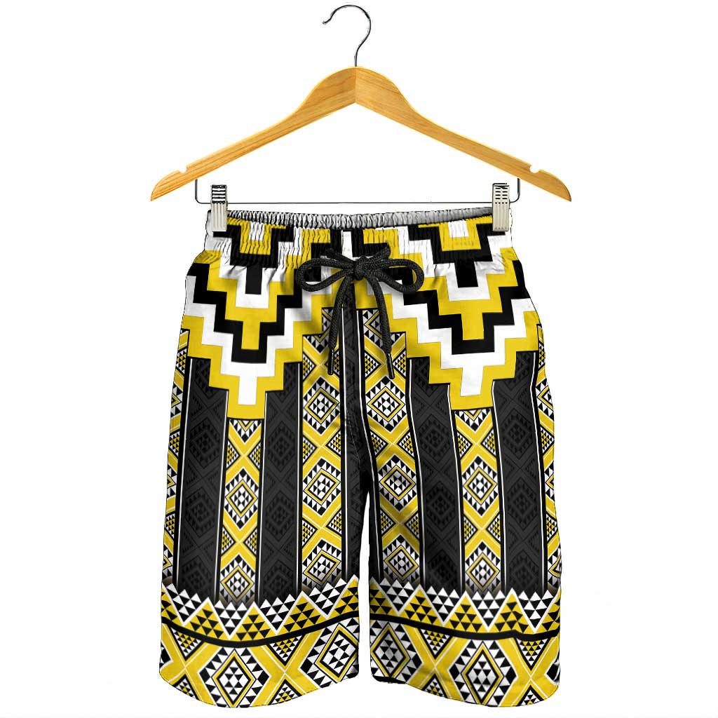 Yellow Taniko Aotearoa Shorts for Men Niho Taniwha Mix Poutama