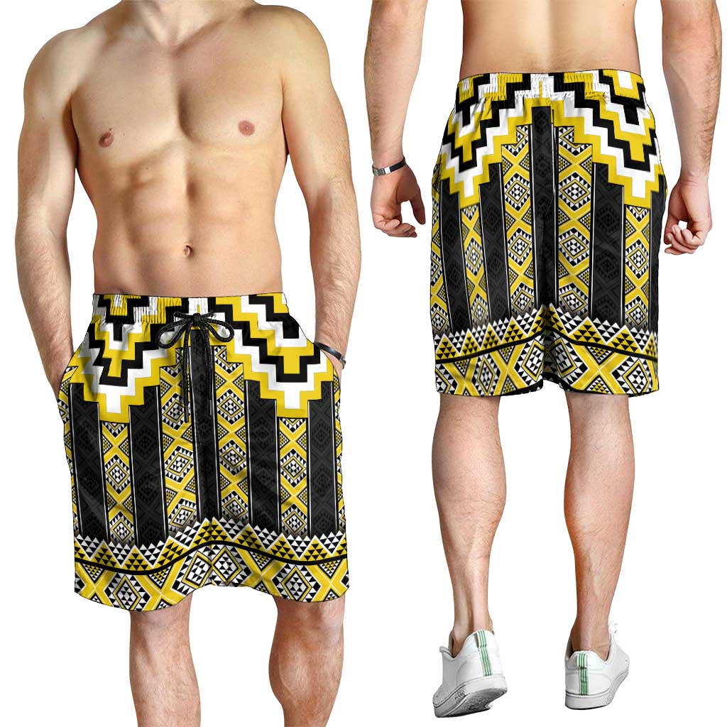 Yellow Taniko Aotearoa Shorts for Men Niho Taniwha Mix Poutama