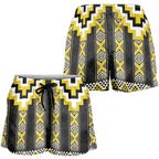 Yellow Taniko Aotearoa Shorts for Women Niho Taniwha Mix Poutama