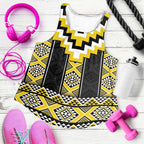 Yellow Taniko Aotearoa Women Racerback Tank Niho Taniwha Mix Poutama