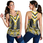 Yellow Taniko Aotearoa Women Racerback Tank Niho Taniwha Mix Poutama