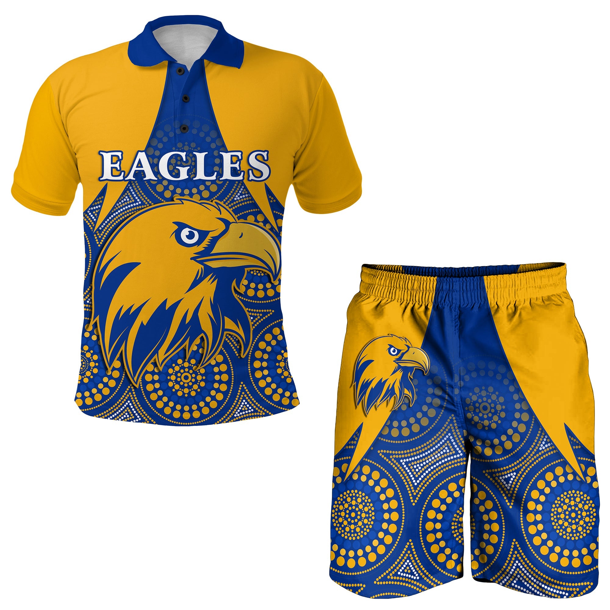 combo-polo-shirt-and-men-short-eagles-indigenous-west-coast-2021-version-gold