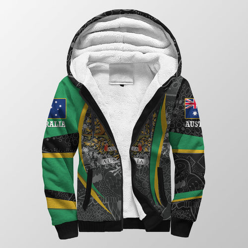 aboriginal-sherpa-hoodie-australian-coat-of-arms-aussie-spirit-green