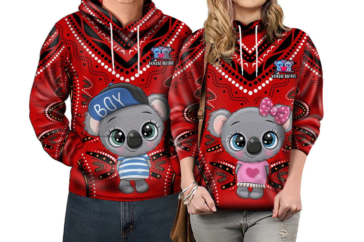 (Custom Personalised) Australia Valentine Cute Koala Couple Hoodie Aboriginal Valentine Red LT13