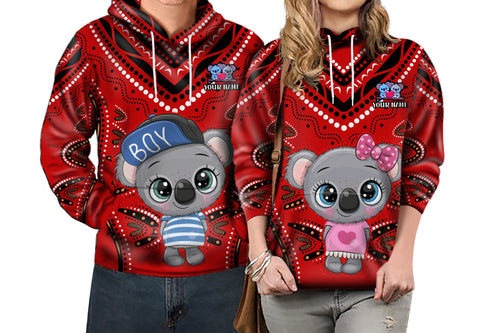 (Custom Personalised) Australia Valentine Cute Koala Couple Hoodie Aboriginal Valentine Red LT13