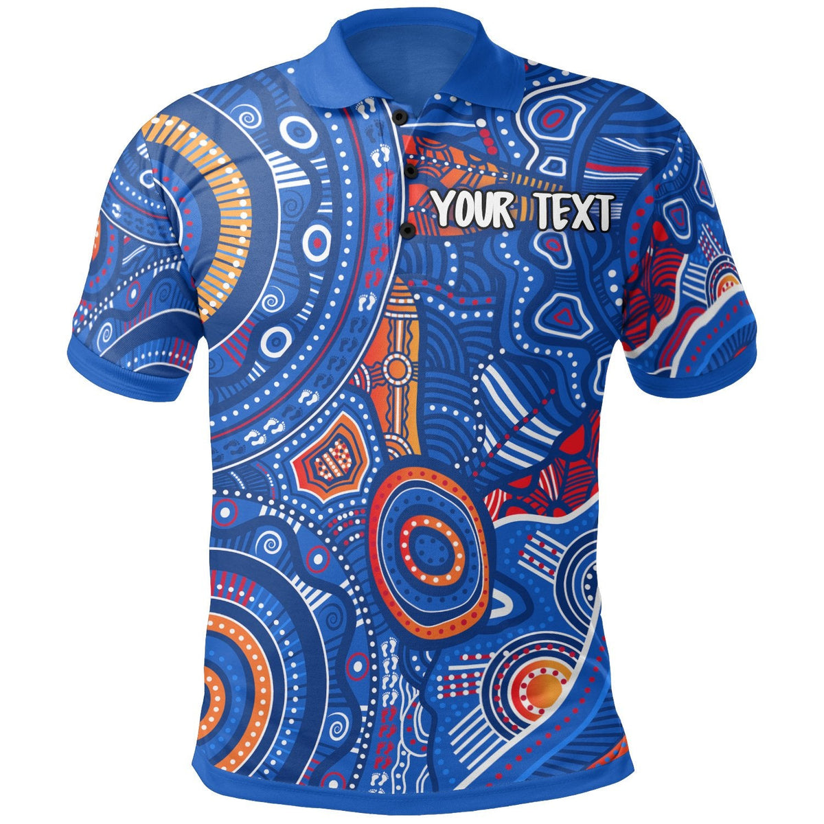 custom-text-aboriginal-kid-polo-shirt-indigenous-footprint-patterns-blue-color