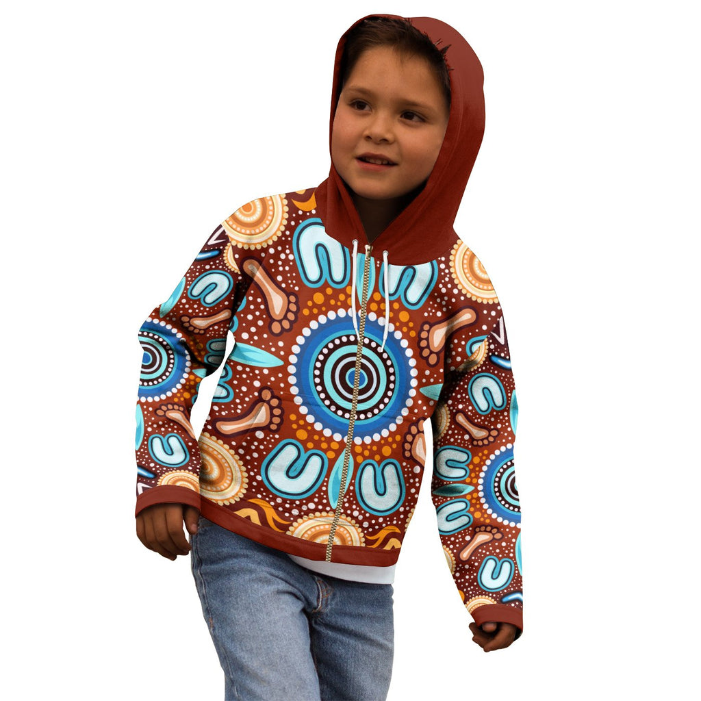 aboriginal-kid-zip-up-hoodie-indigenous-circle-dot-painting-ver02