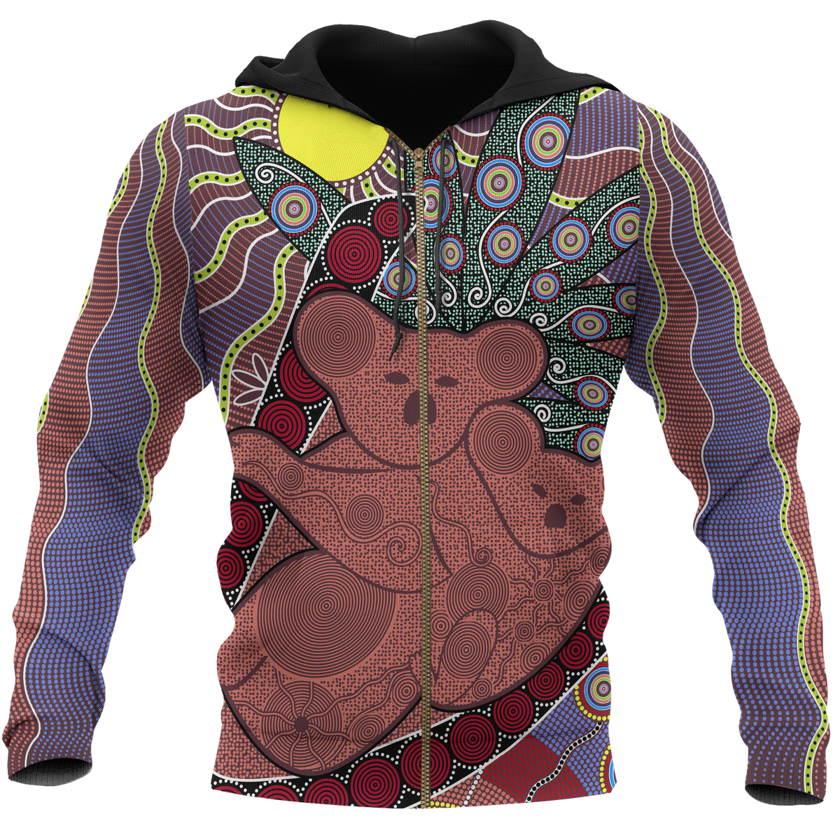aboriginal-zip-up-hoodie-koala-patterns-sun-dot-painting