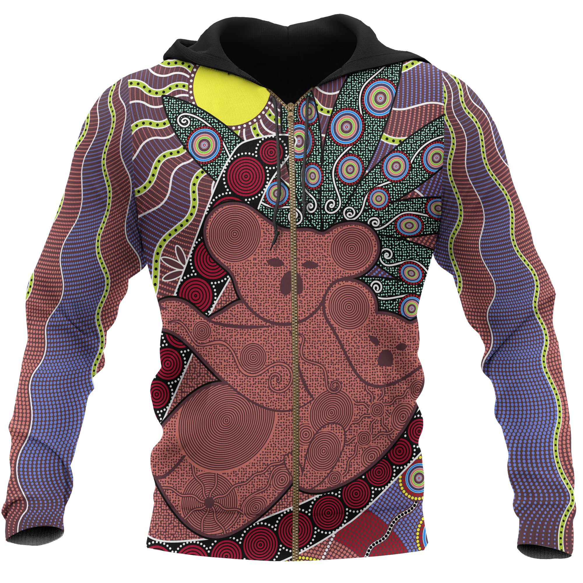 aboriginal-zip-up-hoodie-koala-patterns-sun-dot-painting