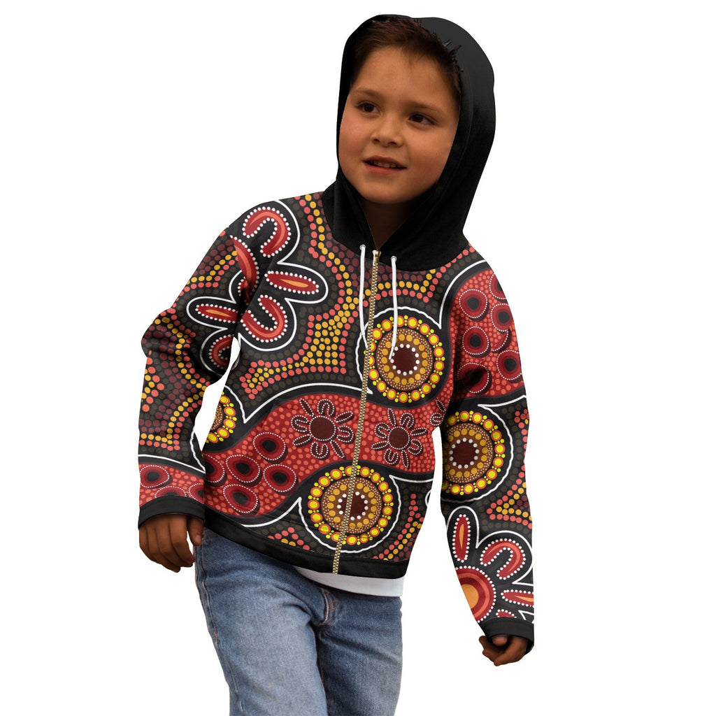 aboriginal-zip-up-hoodie-kid-indigenous-circle-dot-painting-style-1
