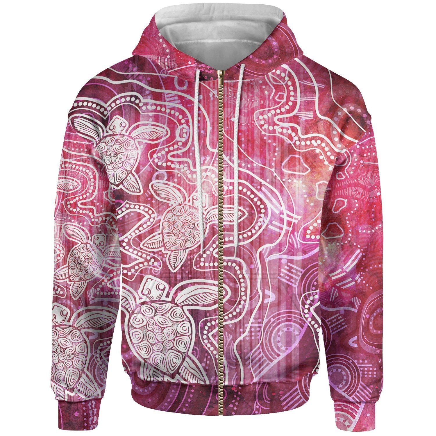 aboriginal-hoodie-zip-up-sea-turtle-with-indigenous-patterns-pink