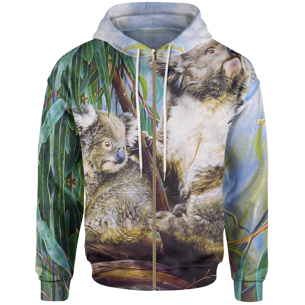 zip-up-hoodie-koala-and-joey-hoodie-3d-art-unisex