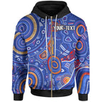 custom-text-aboriginal-kid-zip-up-hoodie-indigenous-footprint-patterns-blue-color
