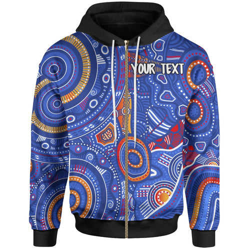 custom-text-aboriginal-kid-zip-up-hoodie-indigenous-footprint-patterns-blue-color