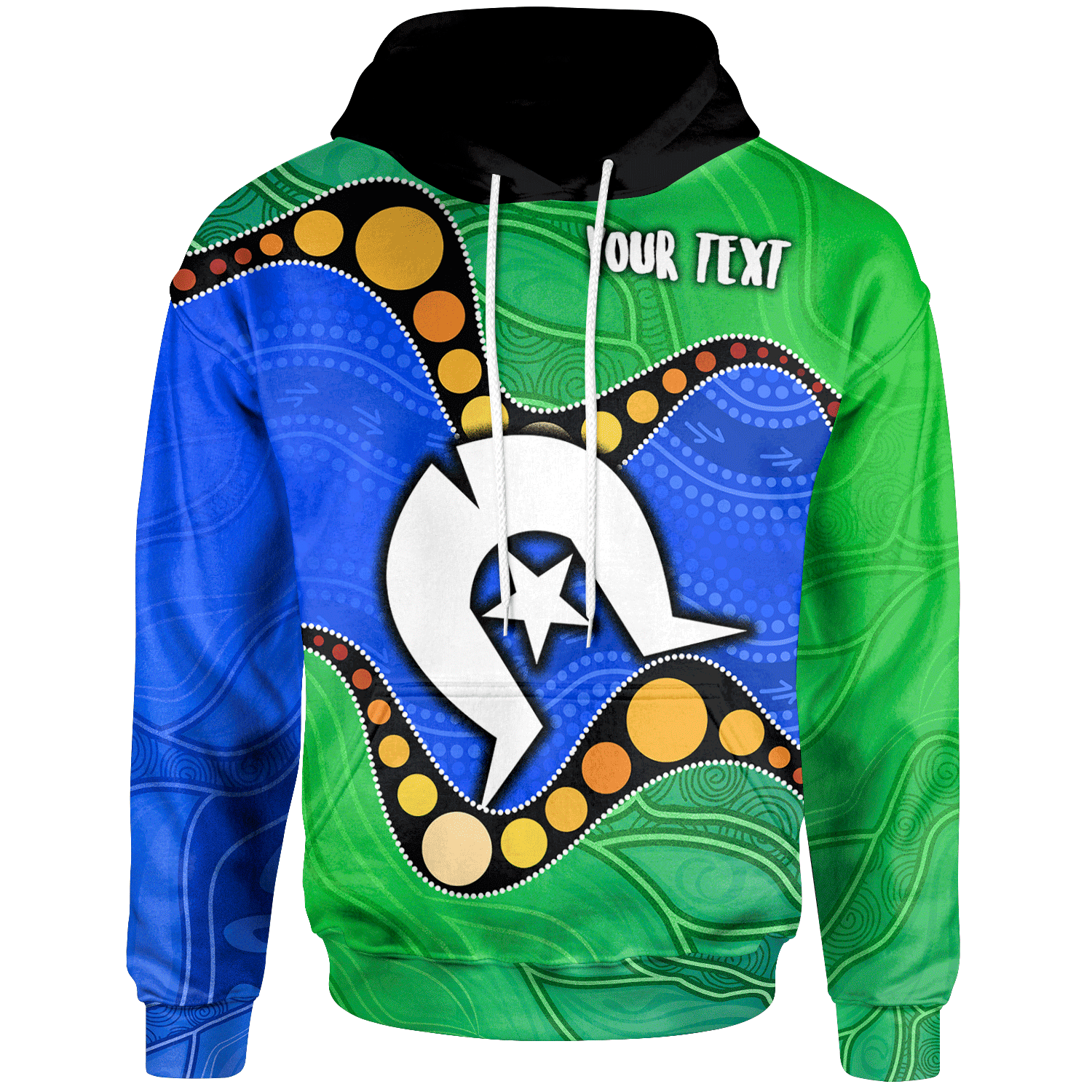 [Custom] Torres Strait Islands Hoodie -  Flag with Aboriginal Patterns