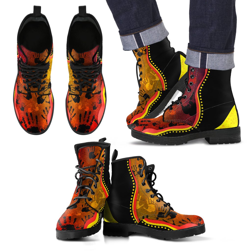 leather-boots-aboriginal-rock-painting-hand-art-golden-fashion-style