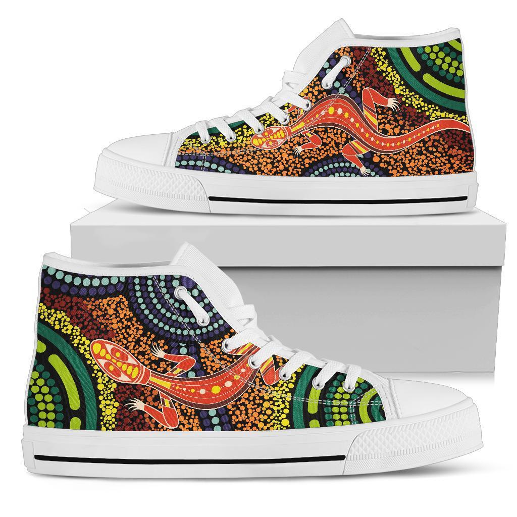 1st-australia-high-top-shoes-aboriginal-two-lizards-dot-painting-circle