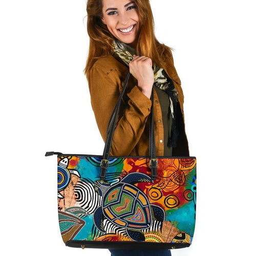 aboriginal-leather-tote-bag-turtle-indigenous-art