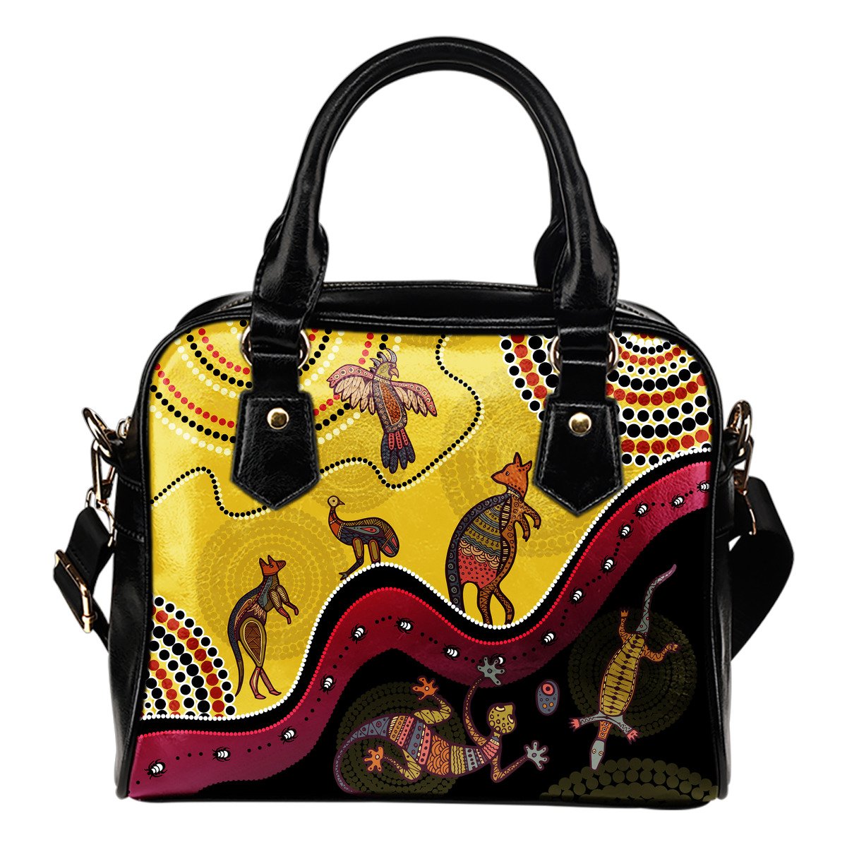 Aboriginal Shoulder Handbag - Indigenous Animals Life Art - Vibe Hoodie