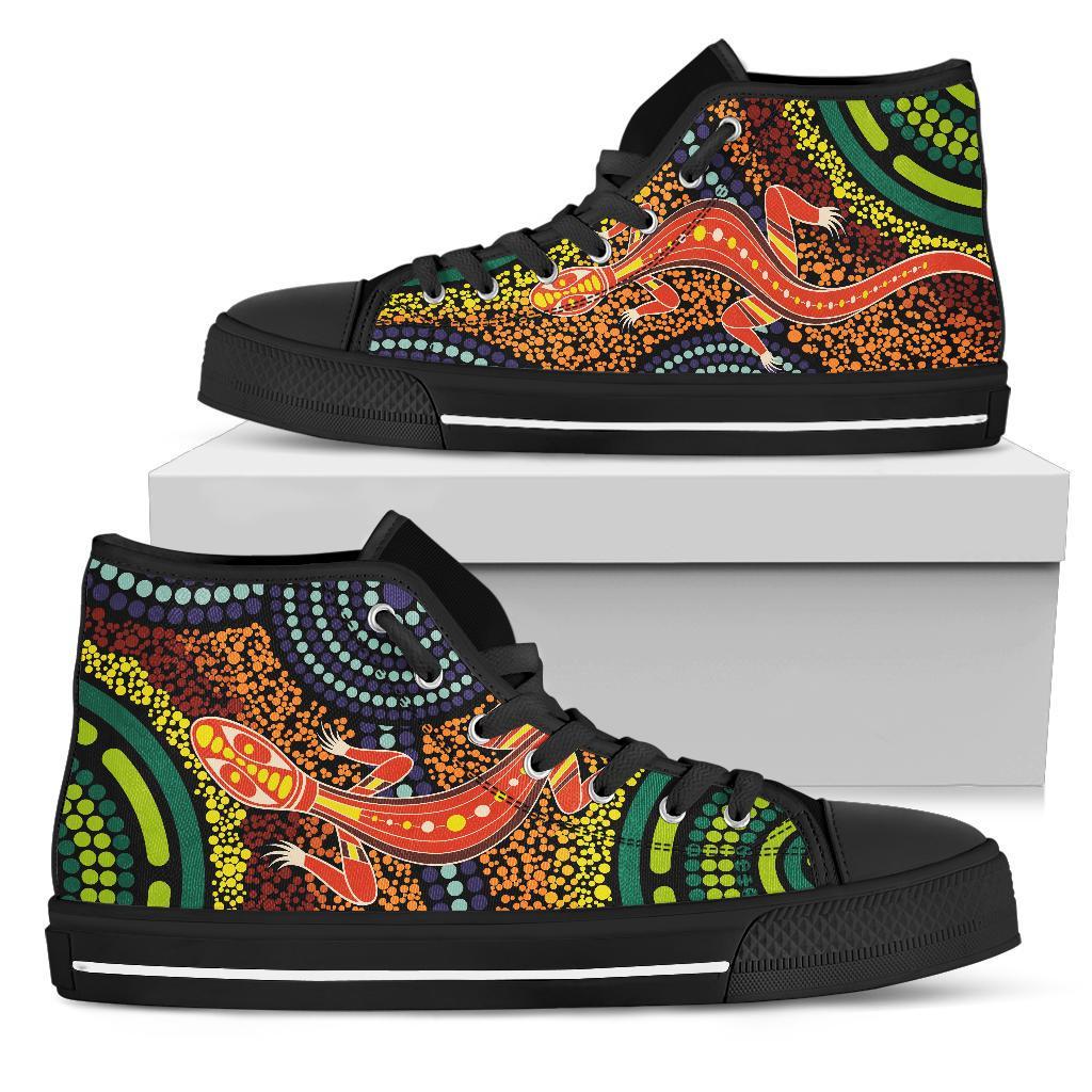 1st-australia-high-top-shoes-aboriginal-two-lizards-dot-painting-circle
