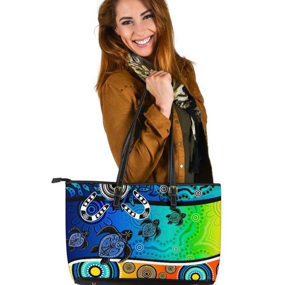 aboriginal-leather-tote-bag-indigenous-turtle-dot-painting-art