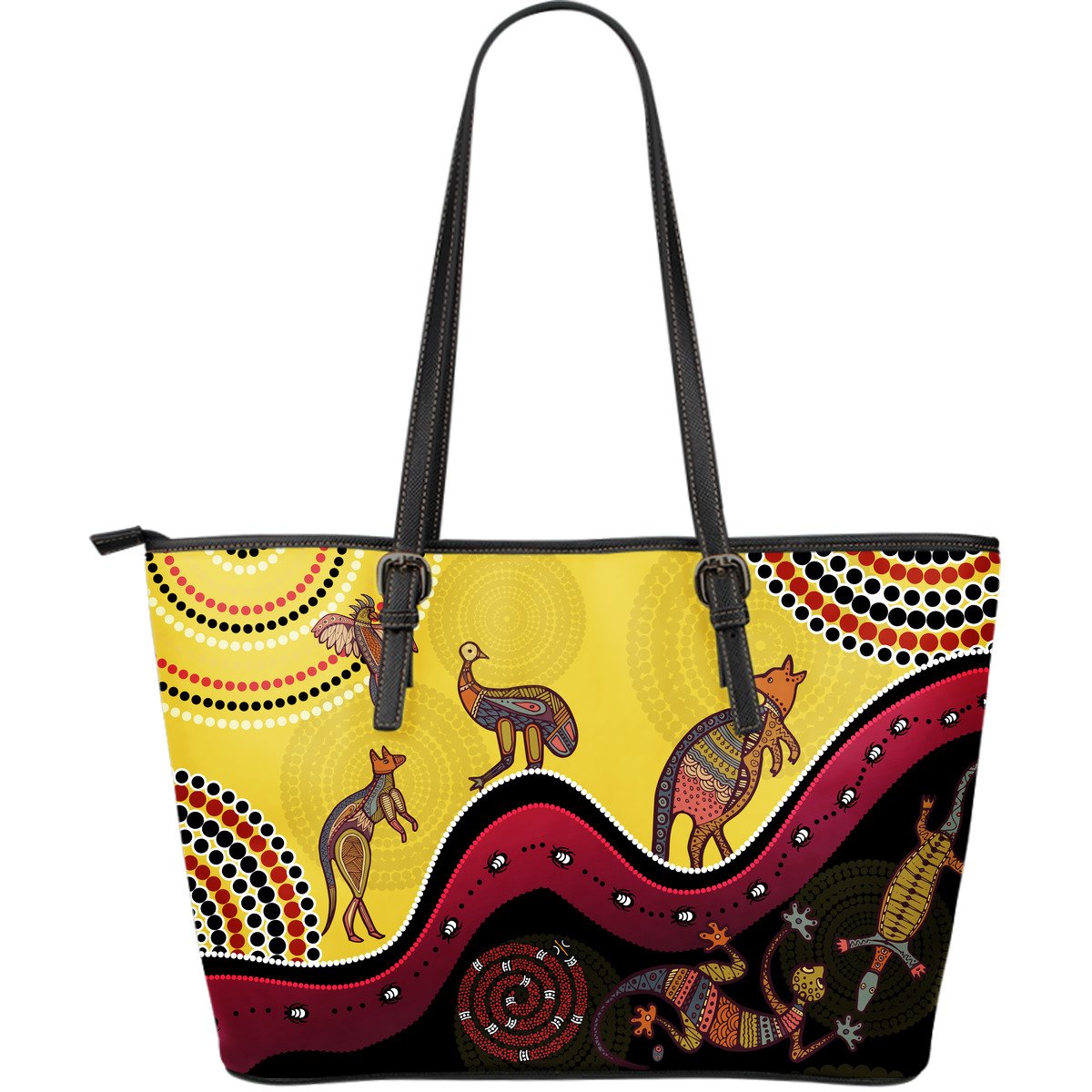 aboriginal-large-leather-tote-bags-indigenous-animals-life-art