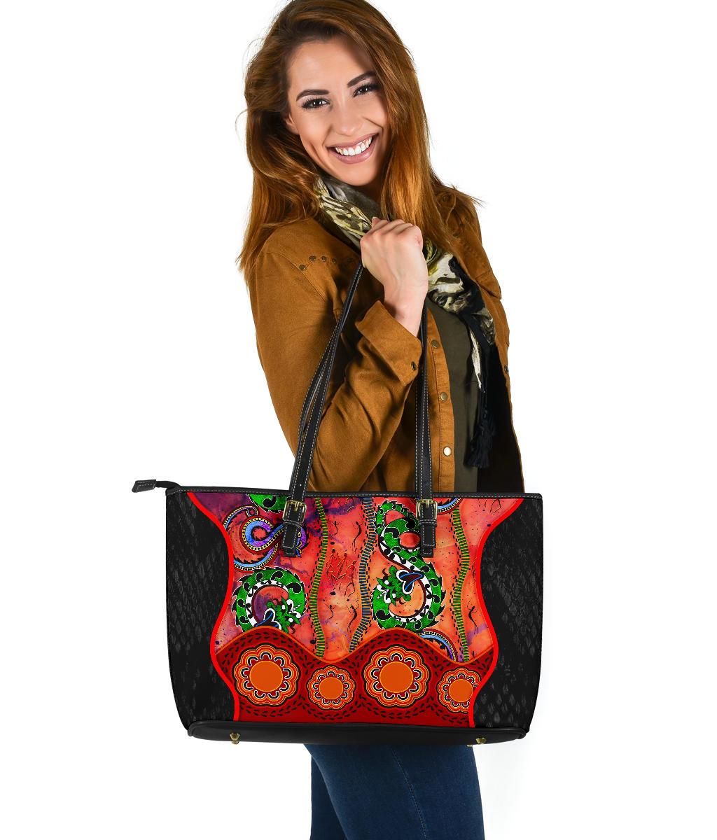 aboriginal-large-leather-tote-bag-aussie-indigenous-patterns-orange