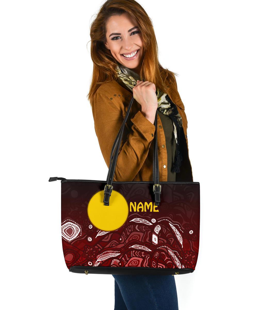 custom-text-aboriginal-leather-tote-bag-red-landscape