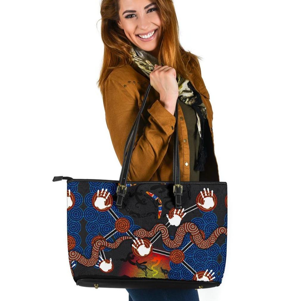 aboriginal-leather-tote-bag-australian-boomerang-and-snake-indigenous-art-ver-01