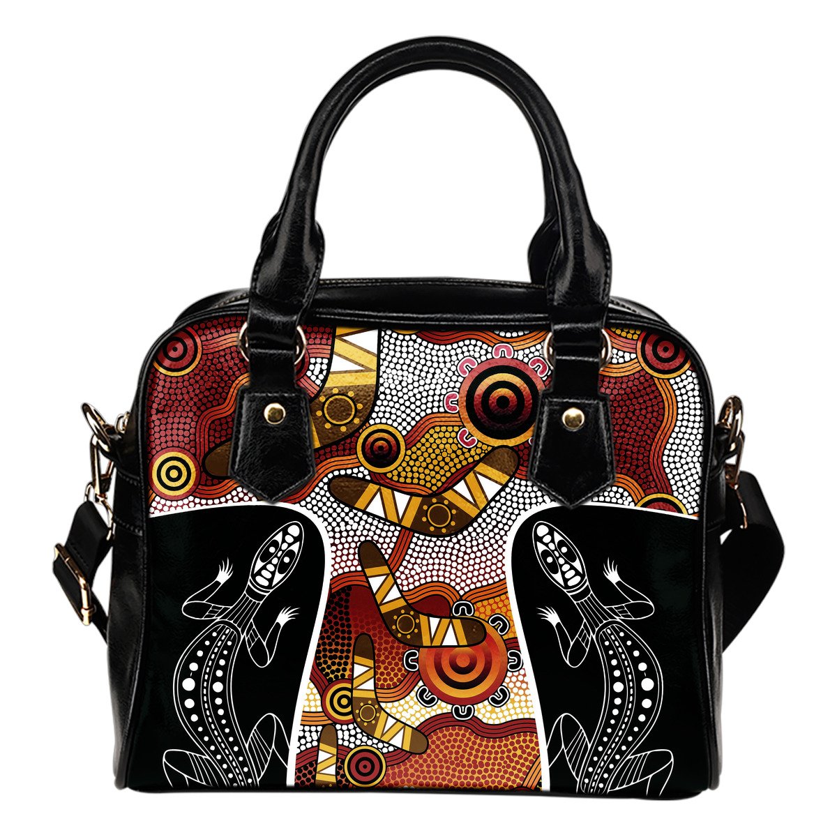 Shoulder Handbag - Aboriginal Dot Painting Lizard Bag - Vibe Hoodie