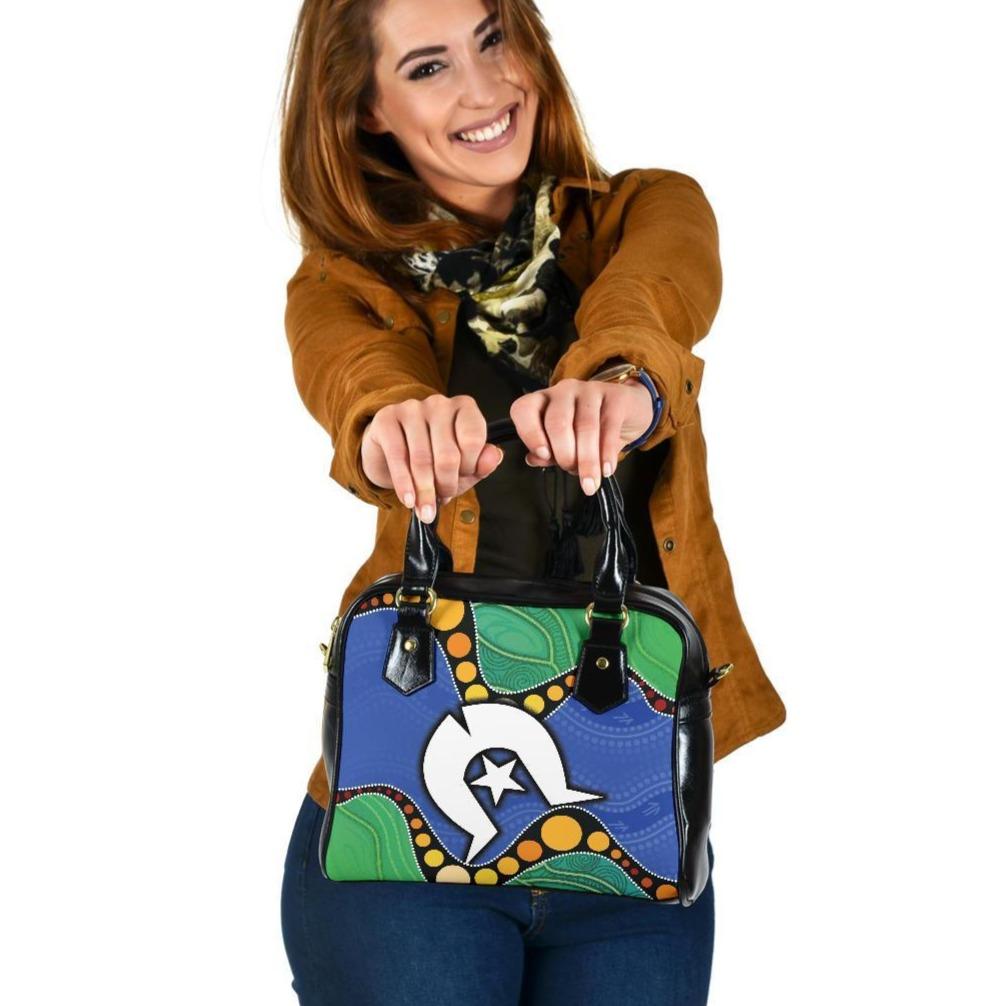 Torres Strait Islands Shoulder Handbag -  Flag with Aboriginal Patterns - Vibe Hoodie
