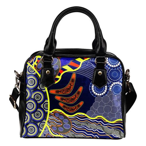 Aboriginal Shoulder Handbag, Australian Boomerang Dot Painting Art - Vibe Hoodie