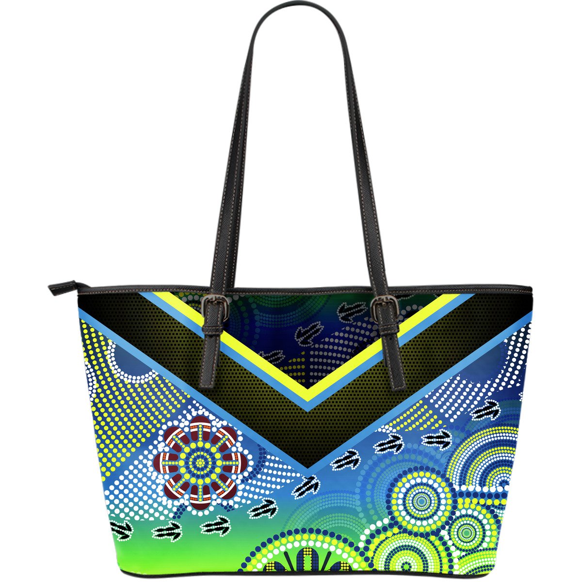 aboriginal-leather-tote-bag-dot-painting-indigenous-circle-patterns